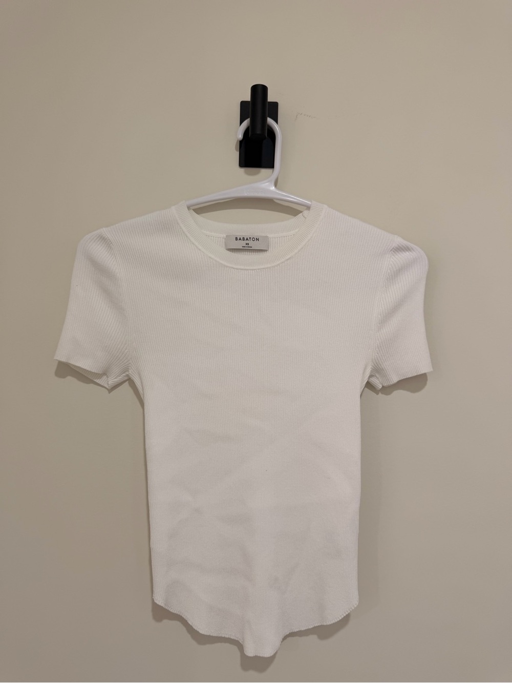 Babaton White Ribbed Short Sleeve Crew